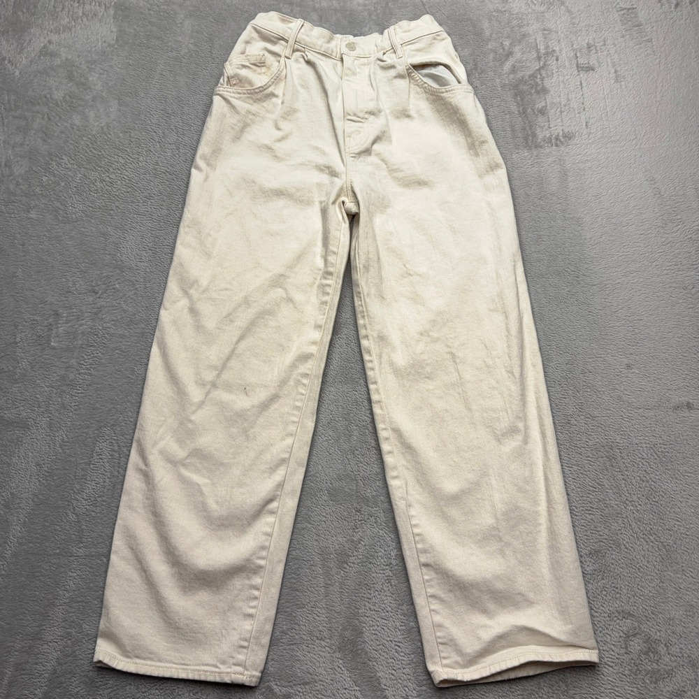 Mother Jeans Womens 25 Ivory The Half Spring Pleated Greaser Ankle Act Natural